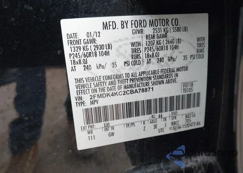 2012 Ford Edge Limited from USA, damaged, VIN 2FMDK4KC2CBA78871